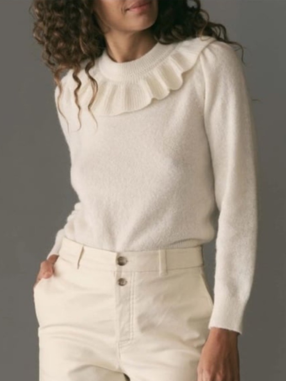 NWT Doen Azaria Cream Alpaca Blend Sweater with Ruffled Collar